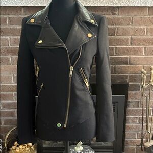 Zara Black Leather Women's Jacket with Gold Accents